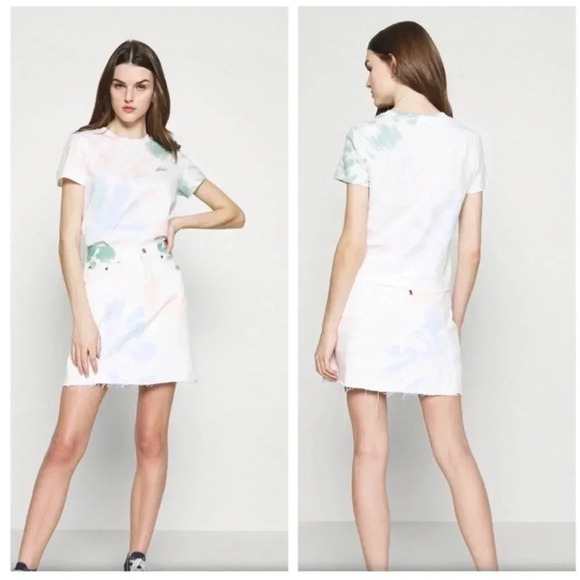 NWT Levi's High-Rise Deconstructed Tie Dye Jean Skirt in White size 28/6 - Picture 2 of 15